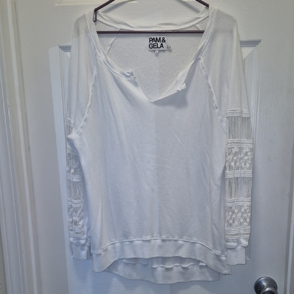Pam & Gela Tops - Pam & Gela White Lace Sleeve Sweatshirt